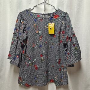 NWT Jules & Leopold Womens Floral Checkered 3/4 Sleeve Blouse | Size: S